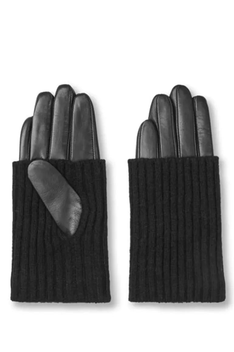 Day Leather Knit Gloves Black