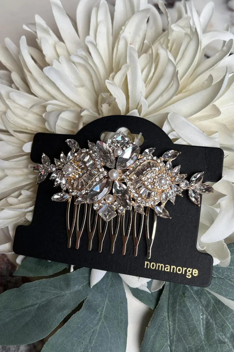 Eksklusiv Hårkam Med Stener Og Perler Gull/Klar