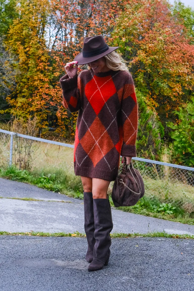 Kallie Argyle Mohair Sweater Brown Argyle