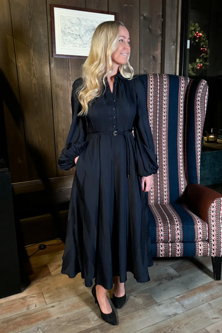 Striped Collared Midi Dress Navy